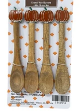 Pumpkin Wood Spoon Set Of 4 Fall Autumn Country Farmhouse Modern Holiday New