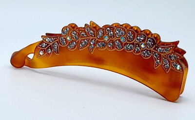 HAIR ACCESSORIES BROWN PLASTIC BANANA HAIR CLAW CLIP 4.5 IN LONG CRYSTAL #1