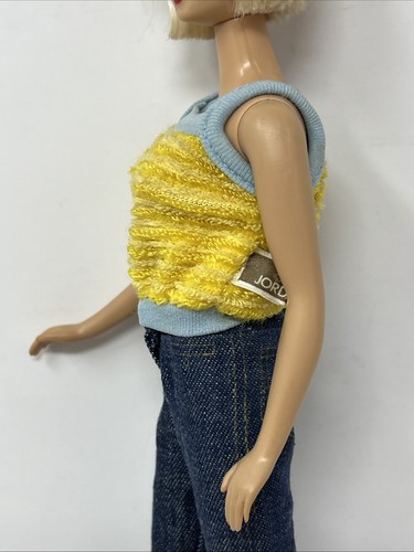 Vintage Barbie Clothes Clone Doll Outfit Jordache Denim Blue Jeans Yellow Top - Picture 8 of 12
