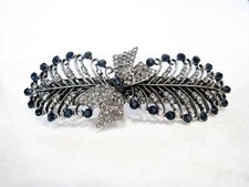 Blue gray silver leaf and bow crystal hair clip barrette bridal hair clip