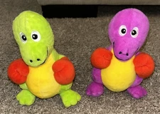 Lot of 2 Fun Express Boxing T-rex Dinosaur Plush Stuffed Toy green/purple rare 