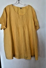 Kleen Women's XL YELLOW  Linen Tunic Top Lagenlook SHORT SLEEVE