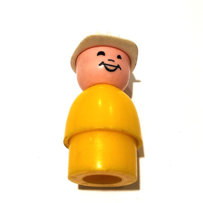 VTG Fisher Price Little People Construction Worker Yellow White Hard Hat 3'' Tall