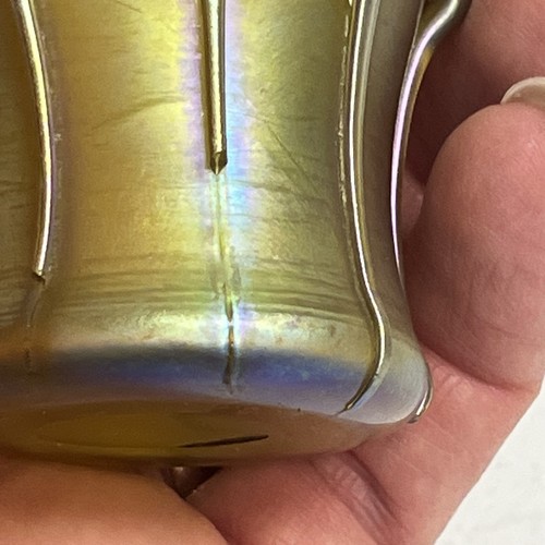 Antique LCT Tiffany "Lily Pads" Gold Favrile Glass Vase Toothpick Holder #1 - Picture 8 of 21
