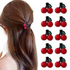 10pcs Small Cherry Hair Clips For Women Rhinestones Cherry Claw Clips Mini Cu...