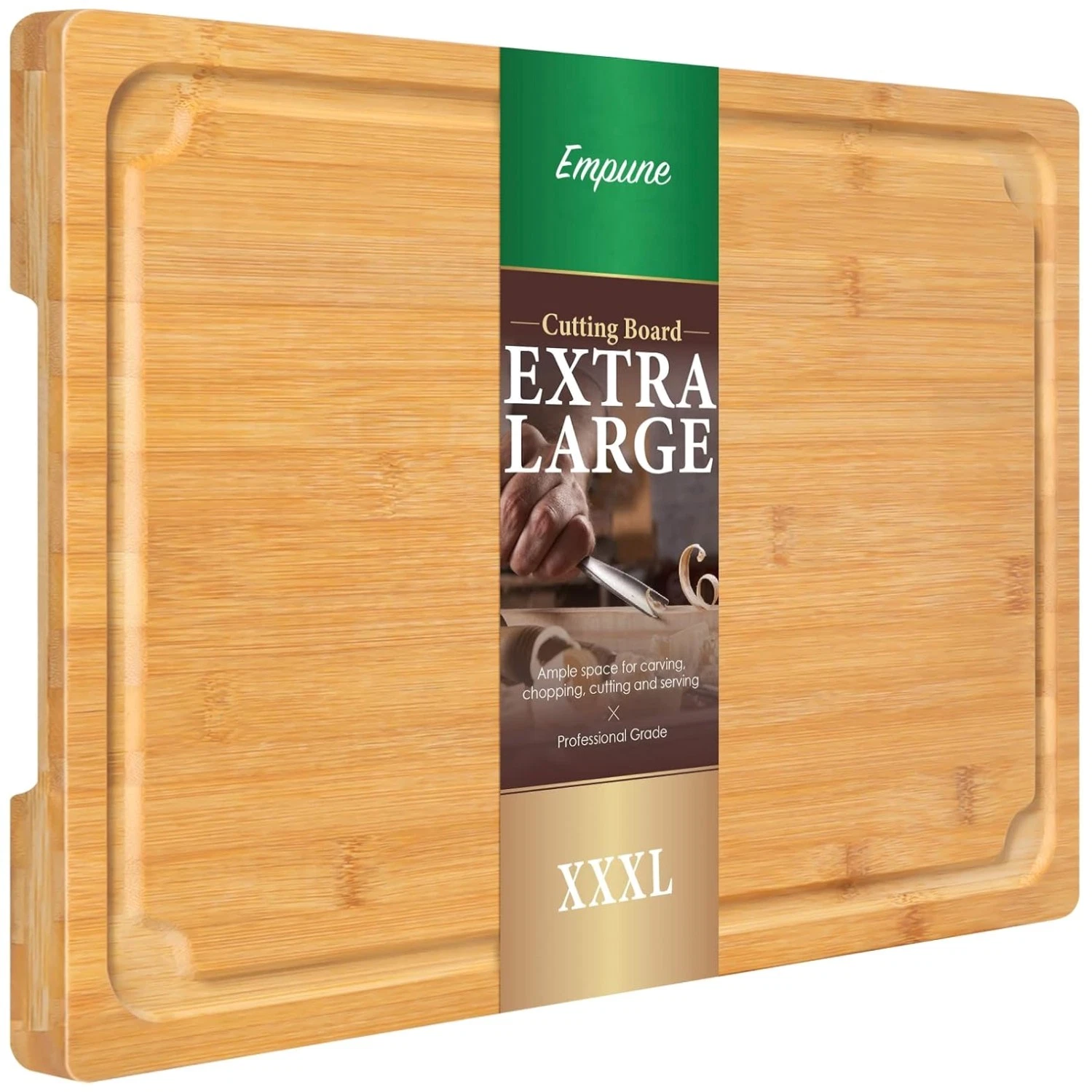 Large Bamboo Cheese Board with Handles, Juice Groove