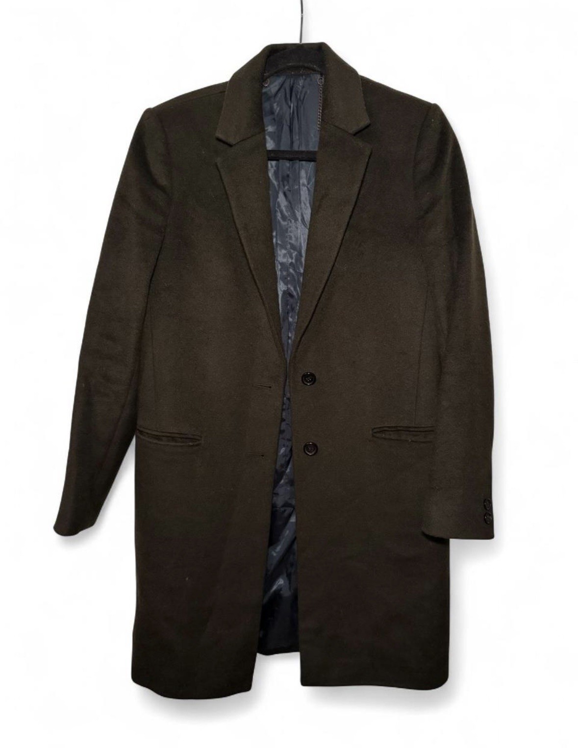 Jigsaw 100% Wool Coat UK 10 Tailored Long Coat Olive/Khaki Winter Minor Flaw