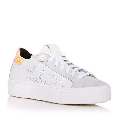 P448 Women's Thea Shabby Two-Tone White Leather/Suede Platform Sneakers - Sz 38