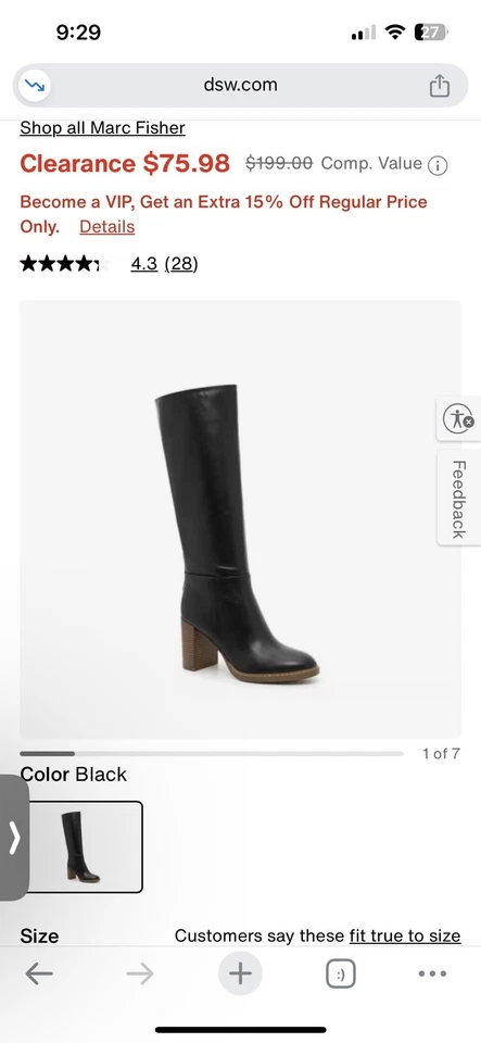 Marc Fisher Gabey 及膝高跟黑色靴,尺寸 6.5 - 原装 199 美元 — 第 4/4 张图片