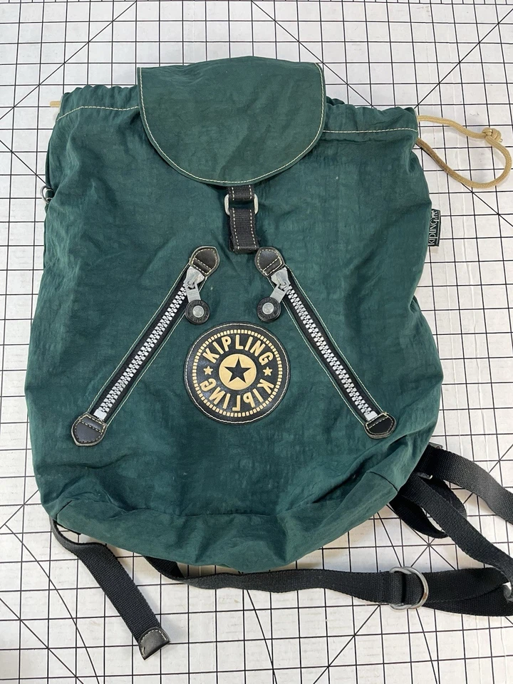 Mochila KIPLING Vintage Años 90 Y2K Kipling Cordón Verde Mochila Surf Patín
