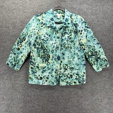 Chicos Jacket 1 Size M Green Leopard Print Button Up 3/4 Sleeve Cocktail Casual
