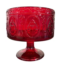 JINGLES & JOY Snowman Trifle Bowl Footed Serving Dish Embossed Holiday Red NEW