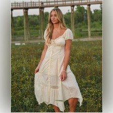 Cider Carmen Bohemia Cotton Midi Dress In Cream Victorian style size 1XL FE2-6
