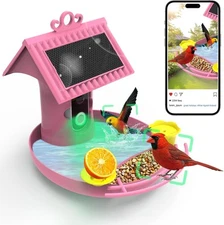 Smart Bird Feeder with Camera Solar Powered 2K HD Live Video,3-in-1 Pink 