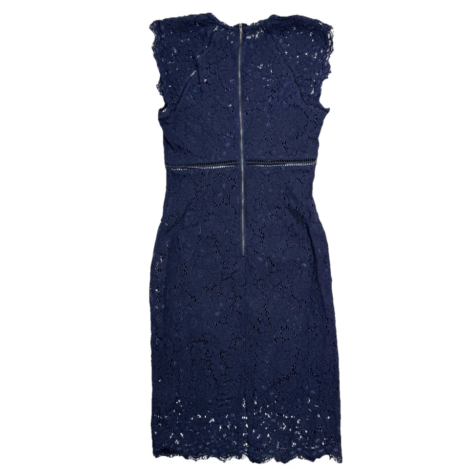 Bardot Lace Panel Sheath Dress Navy Blue Mini Cap-Sleeve Size S US 4 Zip Cutouts - Image 4 of 4