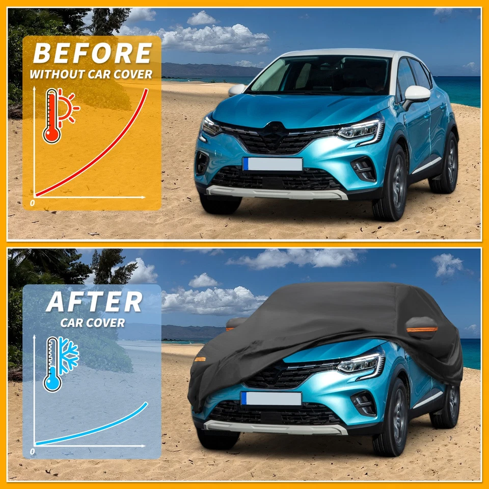 Capa de carro impermeável para todas as condições climáticas para Renault Captur 2013-2021 preta 210D-PU - Imagem 4 de 4