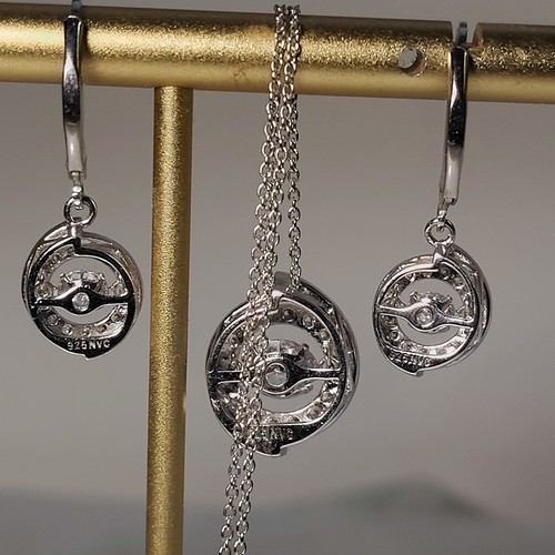 925 Sterling Silver Jostling Stone Pendant Necklace Earring Set 19" Long - Picture 4 of 12