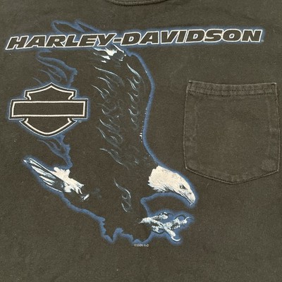 Harley-Davidson Pocket Shirt L Black Eagle Mt Rainier Narrows Bridge Tacoma Y2K