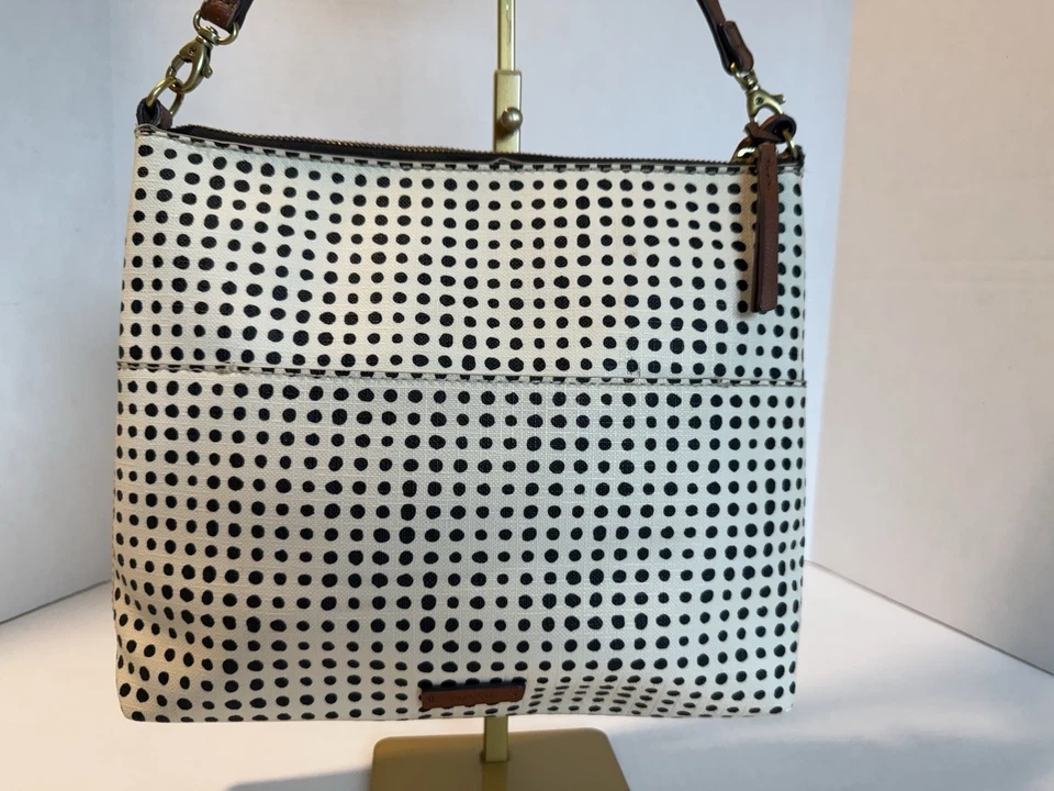 Сумка через плечо OSSIL Fionia белая в горошек холщовая кожаная отделка с покрытием рекомендуемая розничная цена производителя 128 долл. США - Изображение 2 из 4