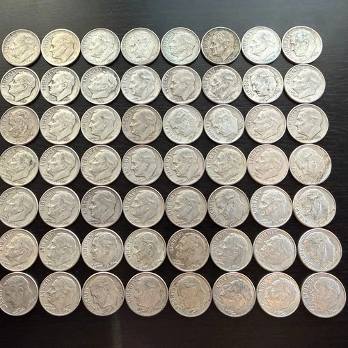 Lot of 48 Roosevelt 90% Silver Dimes 1946-1964 Very Good+ Condition