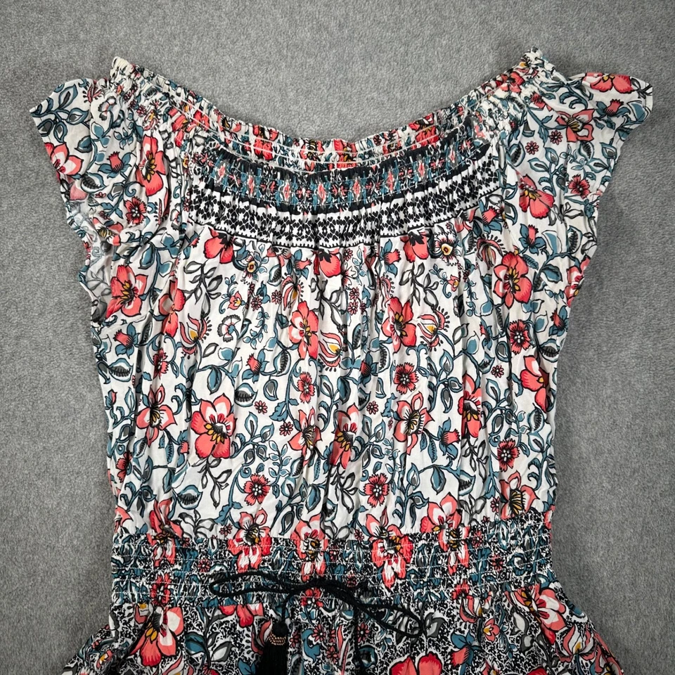 Pantalones Cortos Mameluco Express Fuera del Hombro Para Mujer Pequeños Floral Corbata Cintura Pierna Ancha Azul Foto 3 de 4