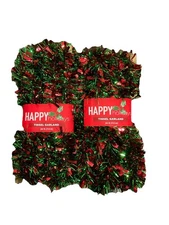 Happy Holidays Red and Green Tinsel Garland 24 ft Lot of 2 Total of 48 ft