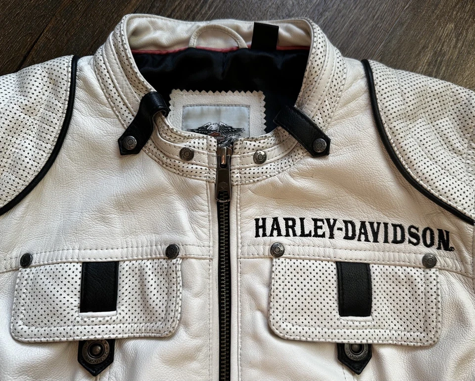 Harley Davidson | Women Medium | Lambskin White Leather Jacket | Cottonwood - Image 4 of 4