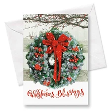 18 Pack Christmas Card Set Season's Greetings Wreath Design With Envelopes
