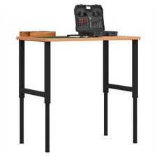 Image of Workbench 100x60x(71.5-98)cm Solid Beech Top 2.5cm Height-Adjustable Black Metal