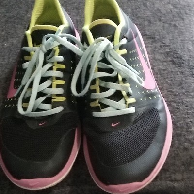 Nike Free Run Kids Mesh Running Sneakers Black Pink Green 7Y EU40 631485-001