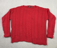 Lauren Ralph Lauren Sweater Womens Large Red Cable Knit Pullover Crew Neck
