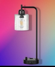 High End Black Table Touch Dimmable Lamp w/ Vintage Style LED Bulb  2USB Port
