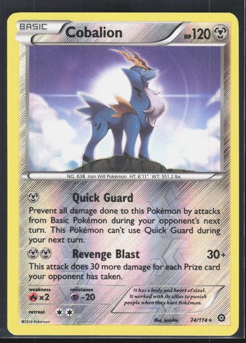 Cobalion 74/114 2016 Rare Steam Siege Pokemon Reverse Holo