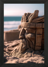 Diftwood Sculpture In Sand: King 1 Framed Wall Art Poster Canvas Print Picture