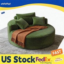 Boneless 55" Round Corduroy Lounge Chair, Comfy Sofa Bed Green for Living Room