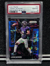 2025 Panini Prizm Fireworks Blue Ice Prizm Lamar Jackson #22 /99 PSA 10 Ravens