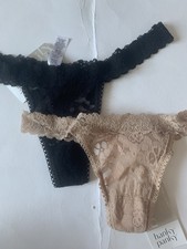 Hanky Panky Daily Lace G-String Thong x2 Black Beige Size 4-14 RRP $46