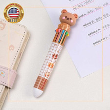 Brown Cartoon Bear Polychrome Color Retractable Ballpoint Pen, Kawaii Cute Multi