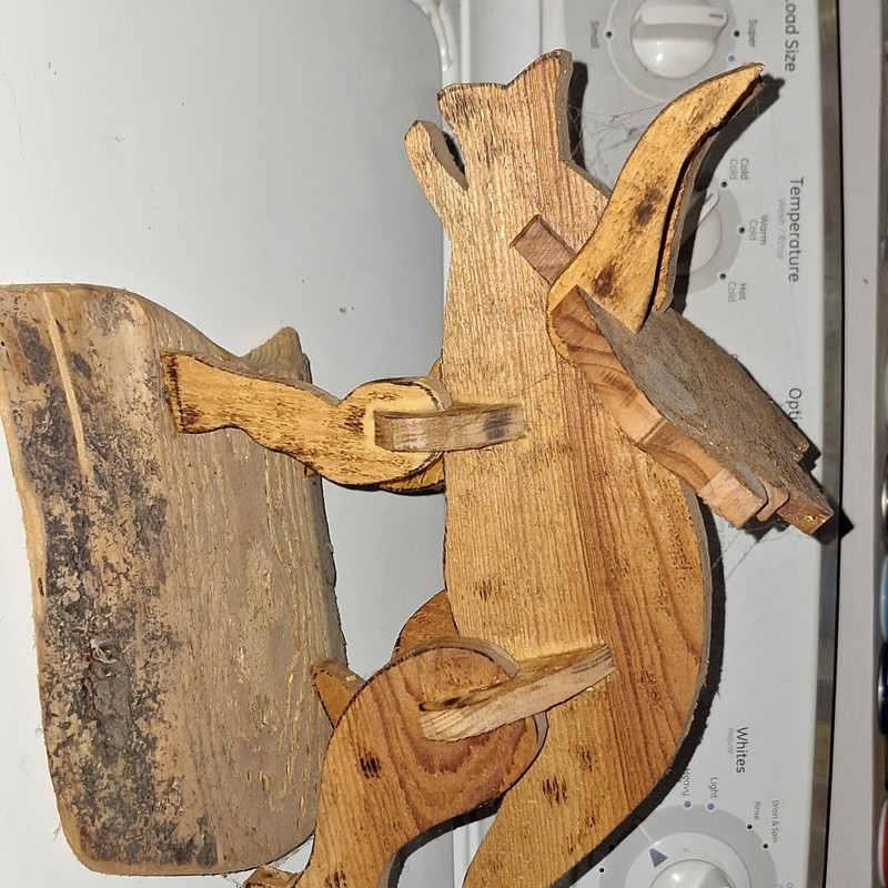 Primitive Hand-Carved Wood triceratops sculpture