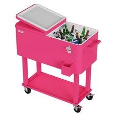 80QT Rolling Ice Chest Cooler Cart, Party Drink Beverage Bar Trolley with Wheels