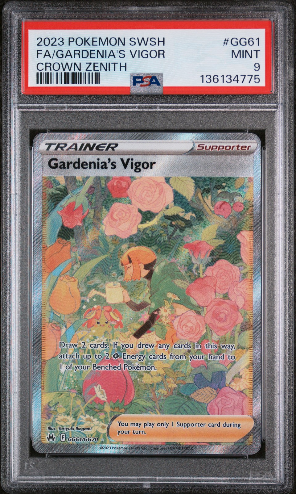 2023 POKEMON SWORD & SHIELD CROWN ZENITH #GG61 FULL ART/GARDENIA'S VIGOR PSA 9