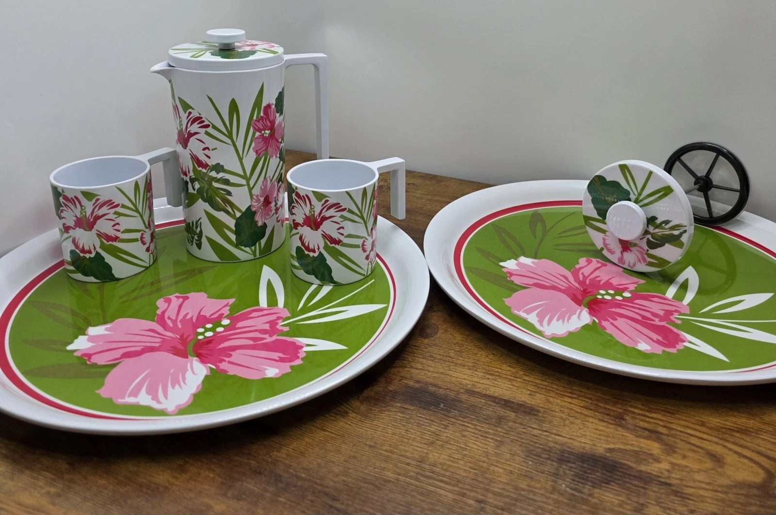Melamine Cafetiere Set Plus Extra Tray & Plunger Garden Camping French Press New
