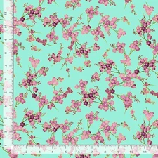 Shizuka Fabric | Asian Cherry Blossom Branch Blue Aqua | Timeless Treasures YARD
