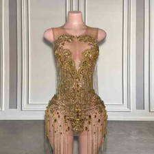 Gold Luxury Prom Dresses Girls Short Party Gowns Crystal Tassel Birthday Dresses