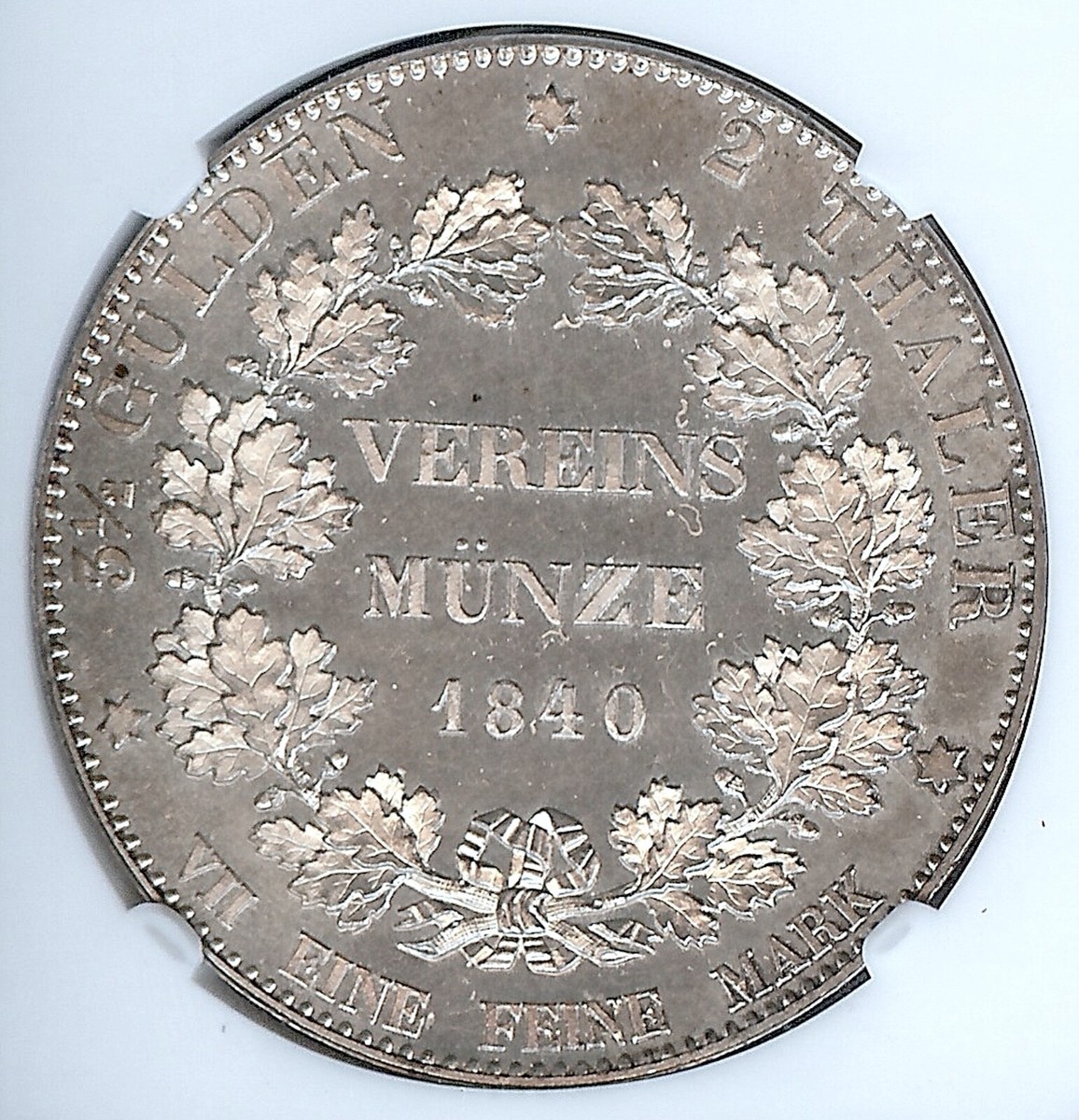 German States Frankfurt 1840 Two Talers Coin Thaler NGC MS 60 VZ/F