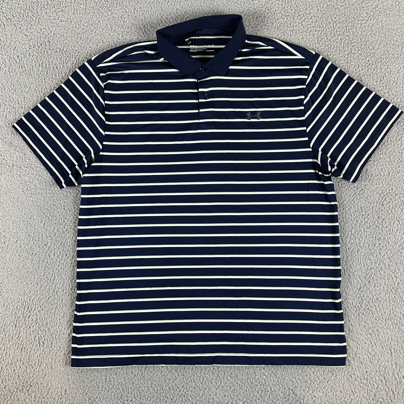 Under Armour Polo Shirt Mens Extra Large Blue Striped Green Short Sleeve Golf