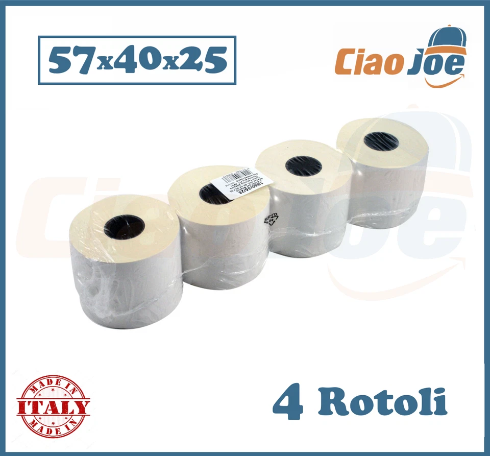 CIAO JOE MARKET Rotoli Termici Adesivi 57x40 mm foro 25 cassa bilancia registratore 4 pz