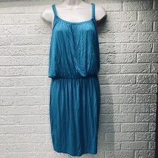 Ann Taylor LOFT Sz S Aqua A-Line Stretch Shirt Dress Spaghetti Strap • EUC‼