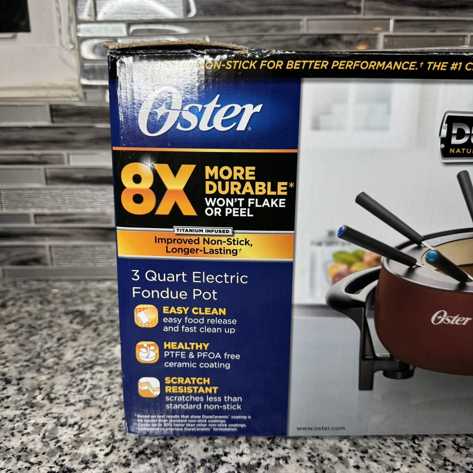 Oster Red Nuevo En Caja Enchufable DuraCeramic 3 Cuartos de Capacidad Olla de Fondue Eléctrica Foto 2 de 4