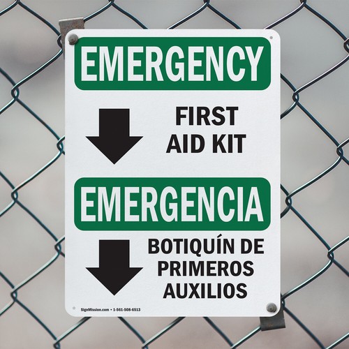 (2 Pack) First Aid Kit Bilingual OSHA Emergency Sign Decal Metal Plastic - 第 5/22 張圖片